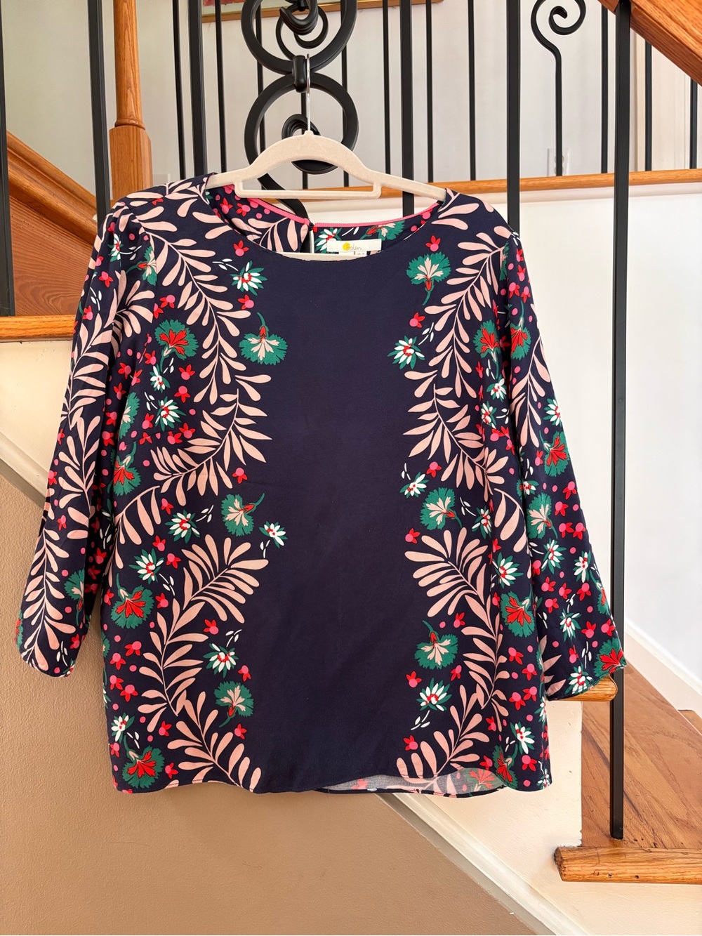 Boden Navy Floral Round-Neck Long Sleeve Top